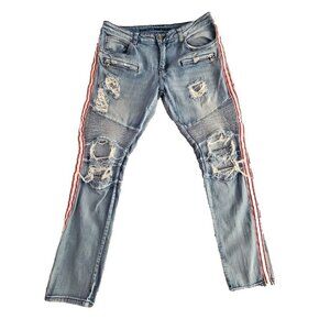 Rue21 Premium Jeans Men's 32x34 Skinny Supreme Flex Distressed Racing Stripe